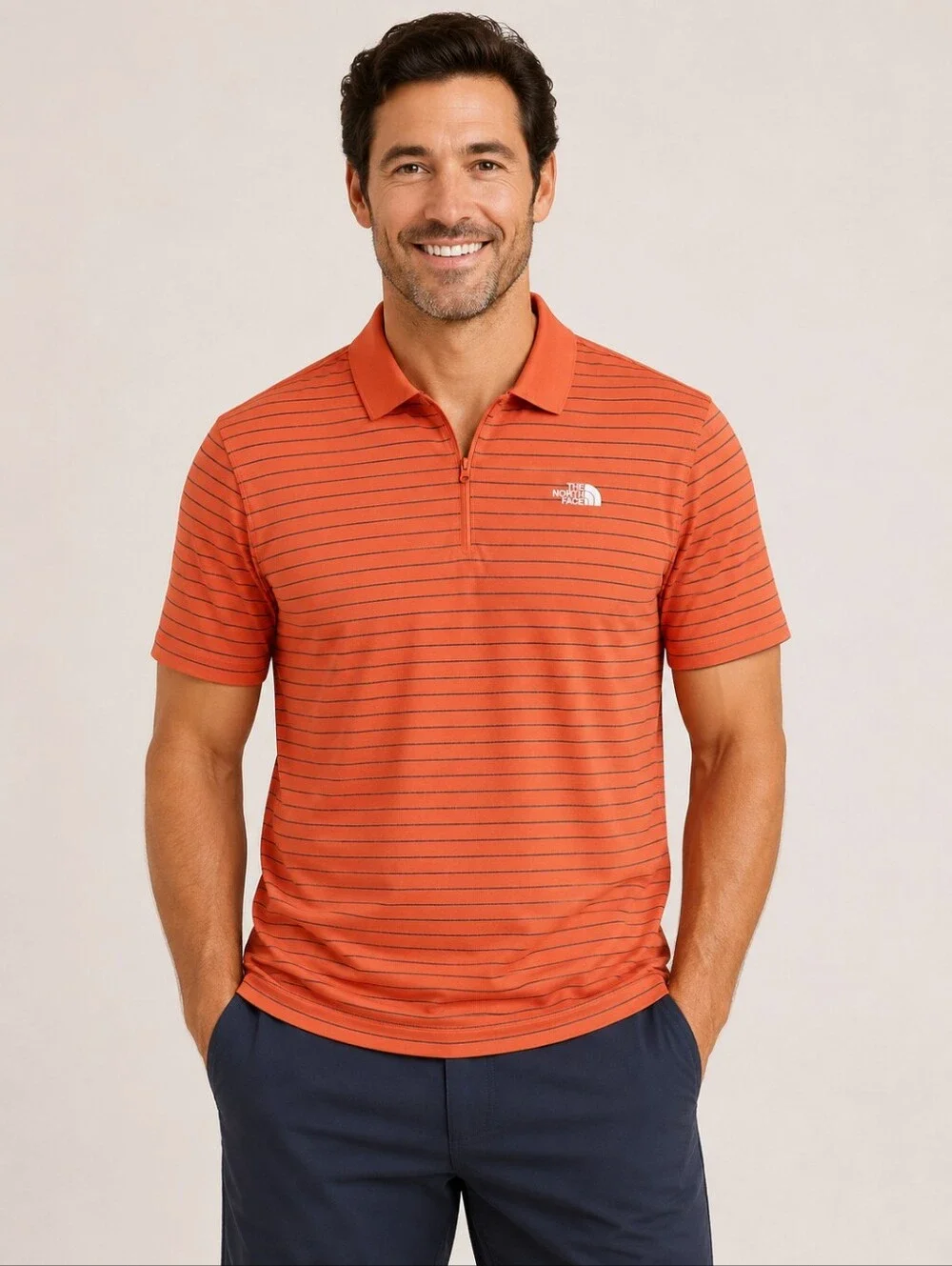 The North Face Men's Orange Striped Polo Shirt